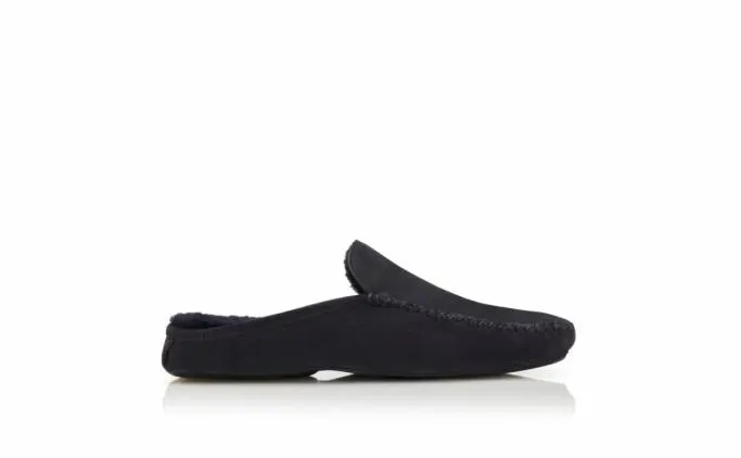 Slippers Men Manolo Blahnik CRAWFORDNavy Blue Suede Slippers