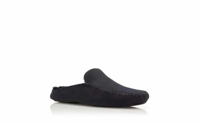 Slippers Men Manolo Blahnik CRAWFORDNavy Blue Suede Slippers