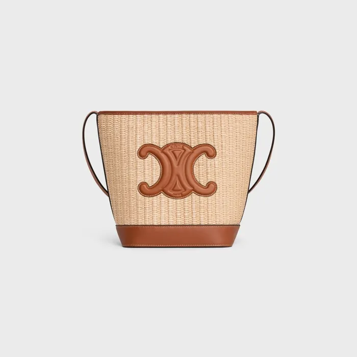 Small Bucket Cuir Triomphe In Raffia Effect Textile And Calfskin Natural Tan Women CELINE CUIR TRIOMPHE Small Bucket Cuir Triomphe In Raffia Effect Textile And Calfskin Natural Tan Women CELINE CUIR TRIOMPHE