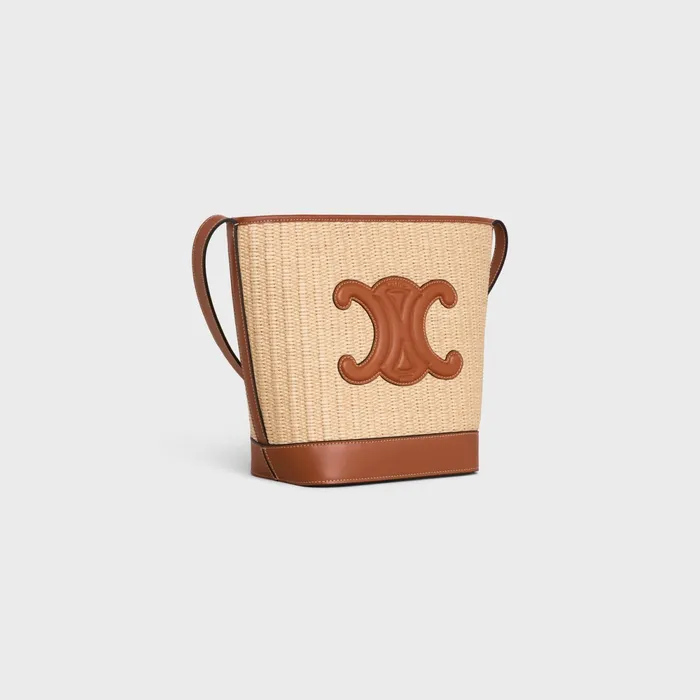 Small Bucket Cuir Triomphe In Raffia Effect Textile And Calfskin Natural Tan Women CELINE CUIR TRIOMPHE Small Bucket Cuir Triomphe In Raffia Effect Textile And Calfskin Natural Tan Women CELINE CUIR TRIOMPHE