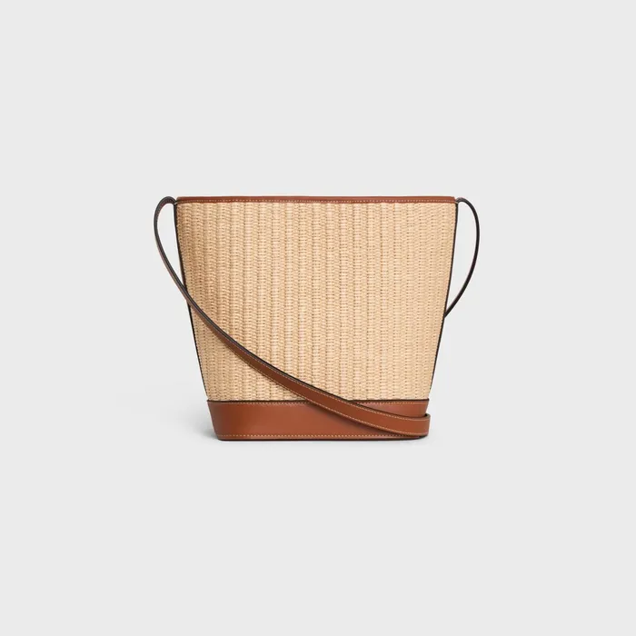 Small Bucket Cuir Triomphe In Raffia Effect Textile And Calfskin Natural Tan Women CELINE CUIR TRIOMPHE Small Bucket Cuir Triomphe In Raffia Effect Textile And Calfskin Natural Tan Women CELINE CUIR TRIOMPHE