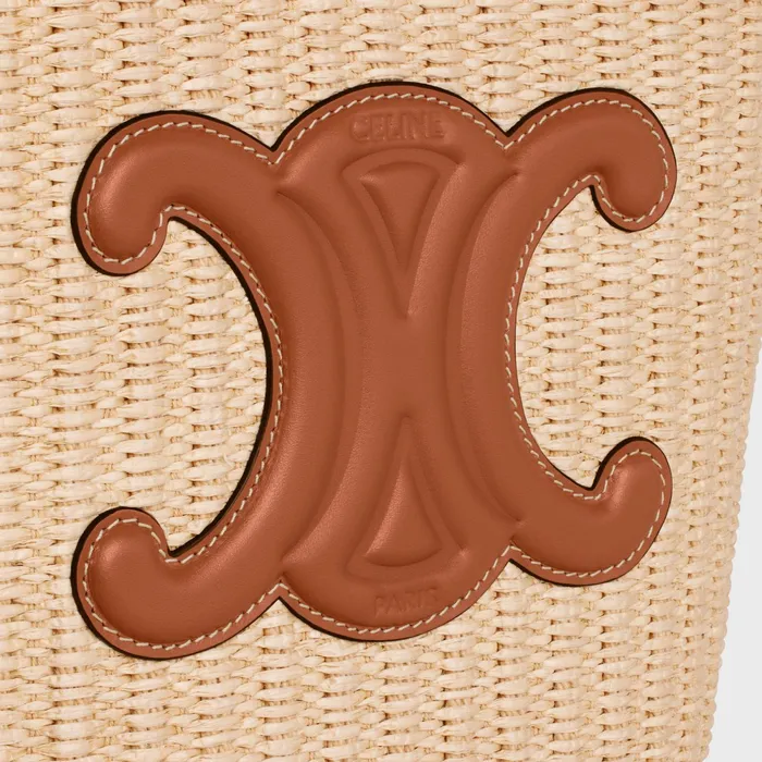 Small Bucket Cuir Triomphe In Raffia Effect Textile And Calfskin Natural Tan Women CELINE CUIR TRIOMPHE Small Bucket Cuir Triomphe In Raffia Effect Textile And Calfskin Natural Tan Women CELINE CUIR TRIOMPHE