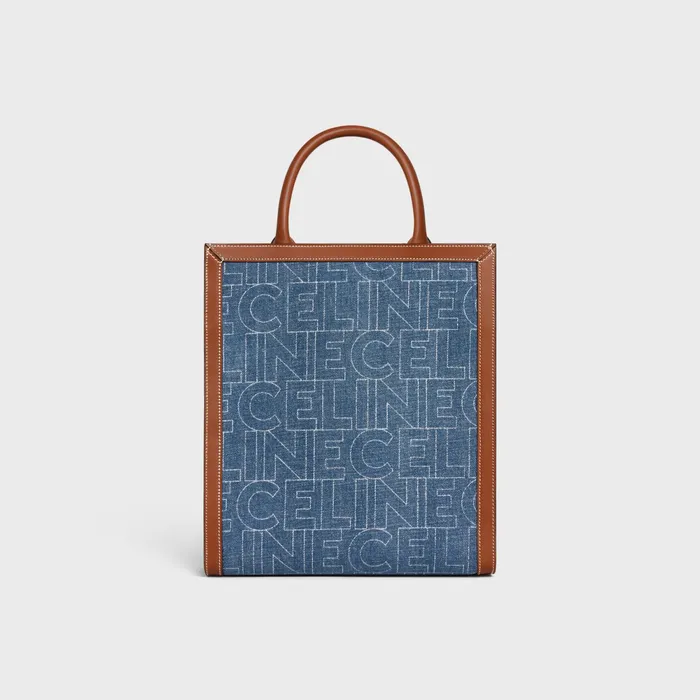 Small Vertical Cabas Celine In Denim With Celine AllOver Print Navy Tan Women CELINE CABAS Small Vertical Cabas Celine In Denim With Celine AllOver Print Navy Tan Women CELINE CABAS