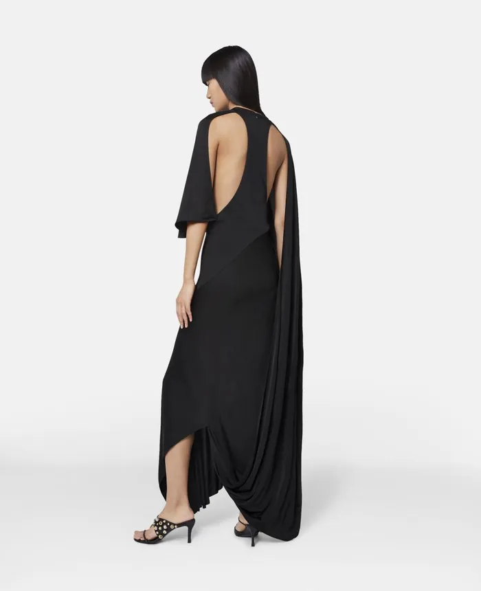 Stella McCartney Asymmetric Cape Sleeve Dress Black Women Dresses