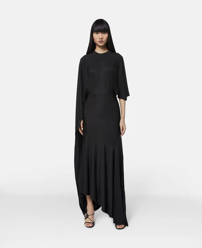 Stella McCartney Asymmetric Cape Sleeve Dress Black Women Dresses