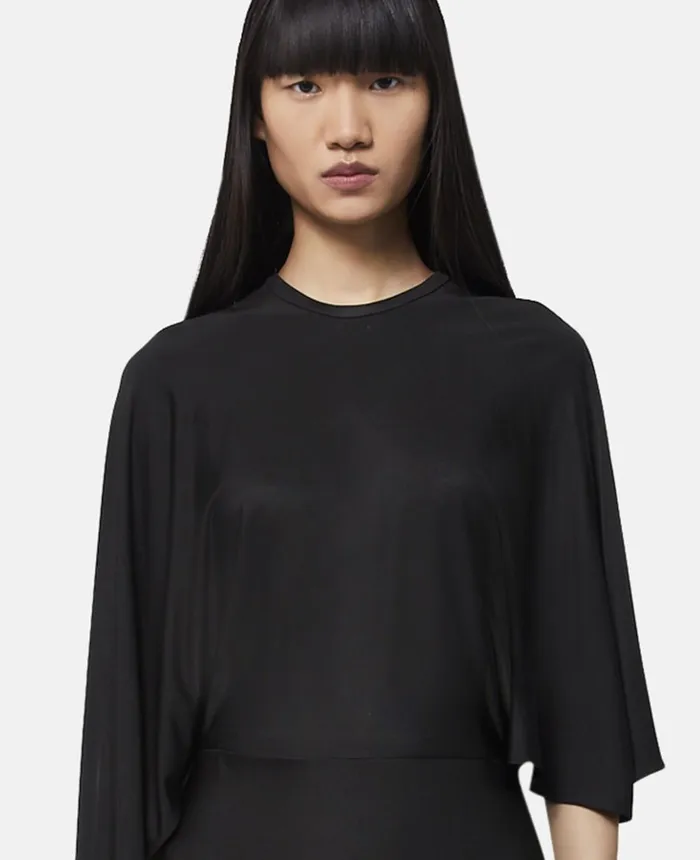 Stella McCartney Asymmetric Cape Sleeve Dress Black Women Dresses