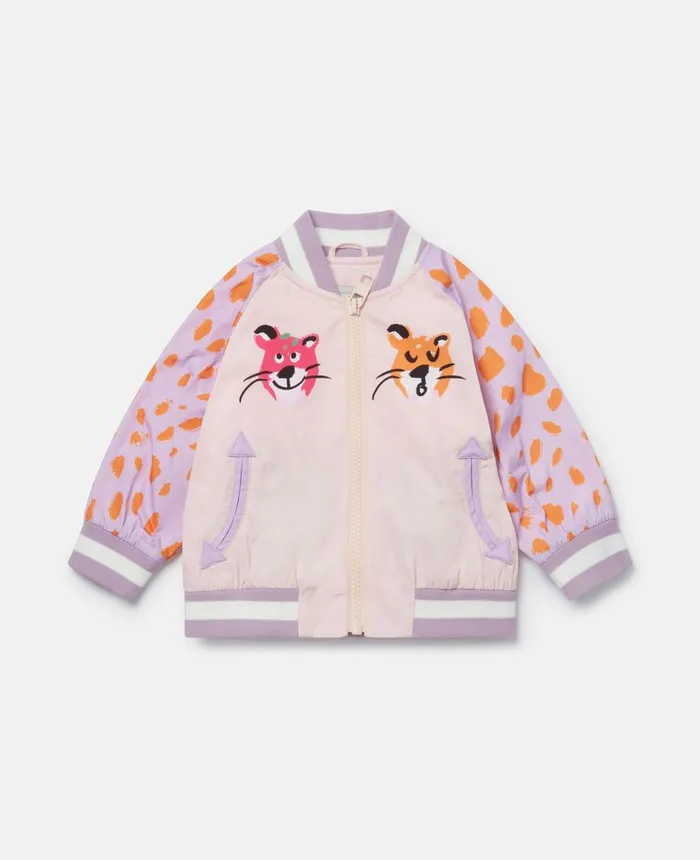 Stella McCartney Cheetah Face Bomber Jacket Pink Kids Outerwear