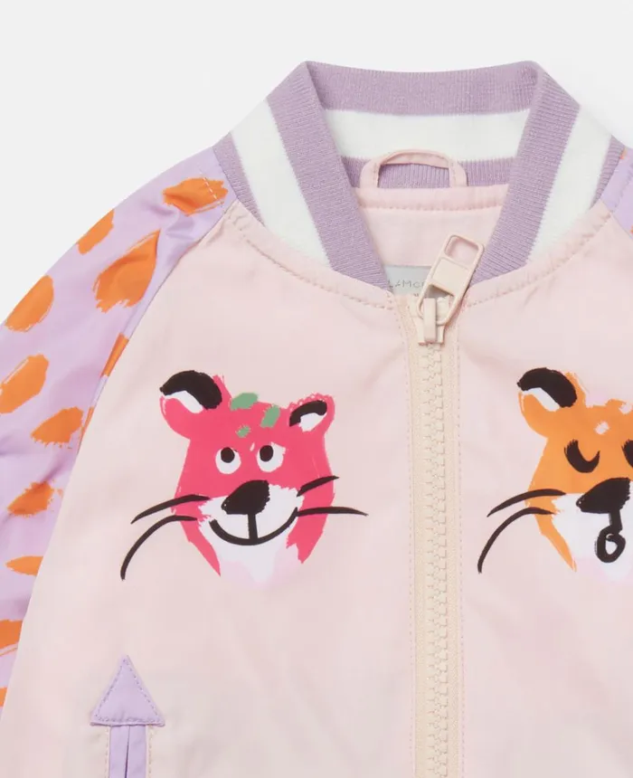 Stella McCartney Cheetah Face Bomber Jacket Pink Kids Outerwear