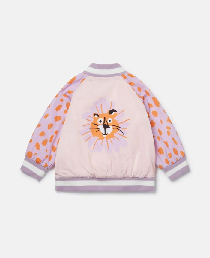 Stella McCartney Cheetah Face Bomber Jacket Pink Kids Outerwear