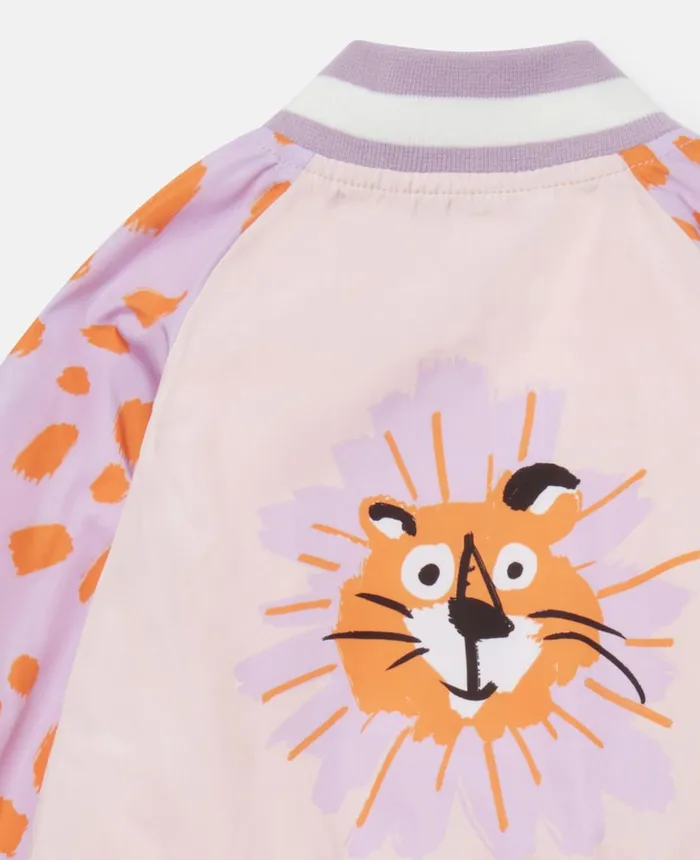 Stella McCartney Cheetah Face Bomber Jacket Pink Kids Outerwear