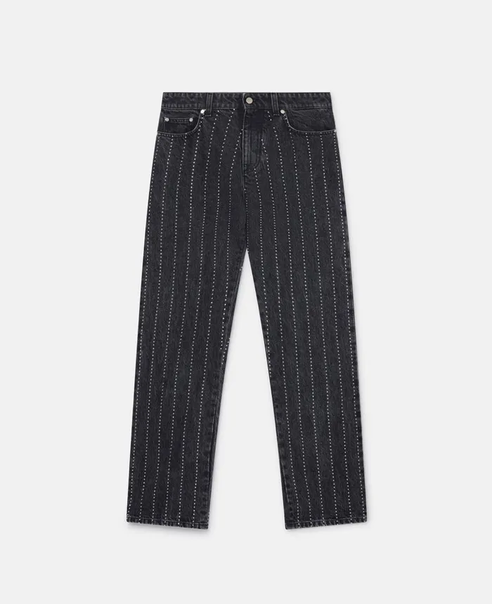 Stella McCartney Crystal Pinstripe Straight Leg Jeans Washed Black Women Denim Stella McCartney Crystal Pinstripe Straight Leg Jeans Washed Black Women Denim