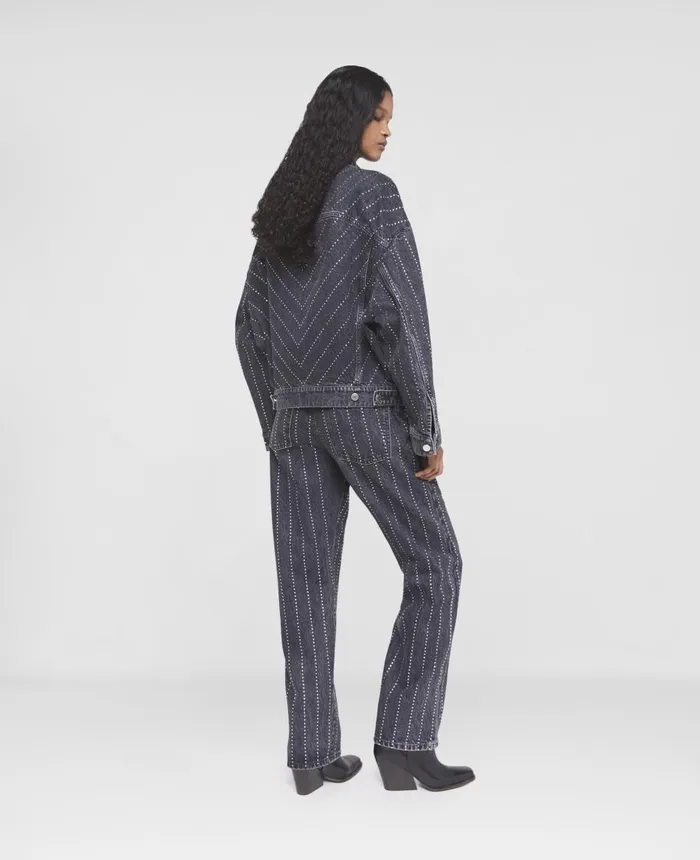 Stella McCartney Crystal Pinstripe Straight Leg Jeans Washed Black Women Denim Stella McCartney Crystal Pinstripe Straight Leg Jeans Washed Black Women Denim