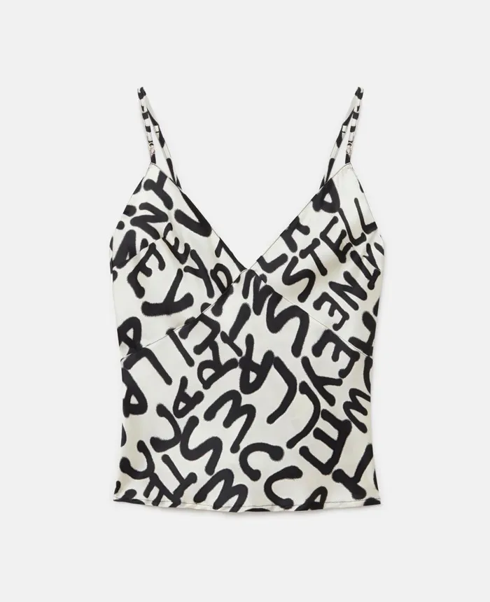 Stella McCartney Ed Curtis Logo Camisole Cream and Black Women Lingerie And Sleepwear Stella McCartney Ed Curtis Logo Camisole Cream and Black Women Lingerie And Sleepwear