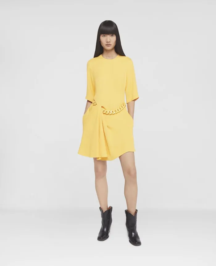 Stella McCartney Falabella Chain Jersey Dress Sunflower Yellow Women Dresses Stella McCartney Falabella Chain Jersey Dress Sunflower Yellow Women Dresses