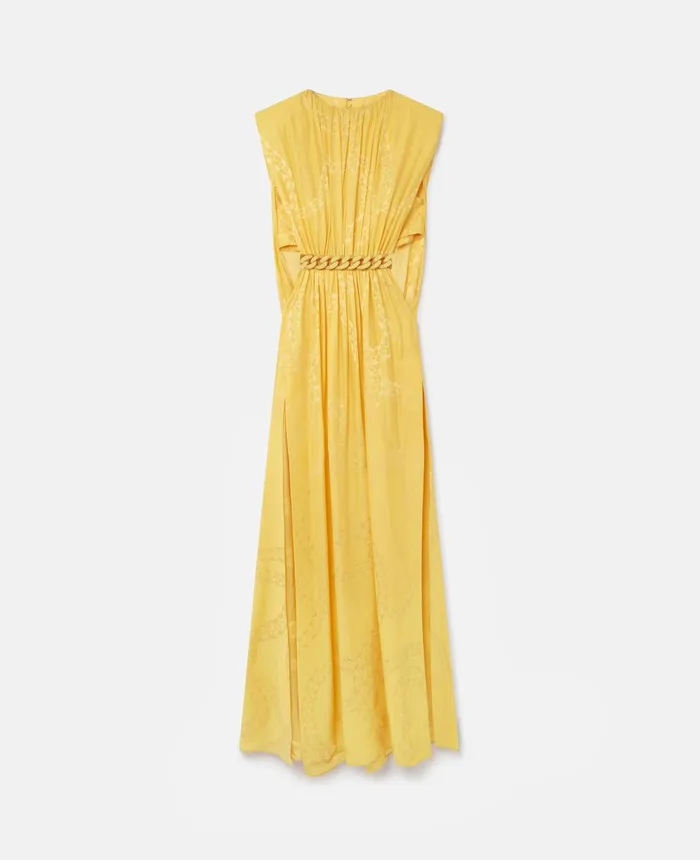 Stella McCartney Falabella Chain Pleat Front Double Satin Maxi Dress Sunflower Yellow Women Dresses Stella McCartney Falabella Chain Pleat Front Double Satin Maxi Dress Sunflower Yellow Women Dresses