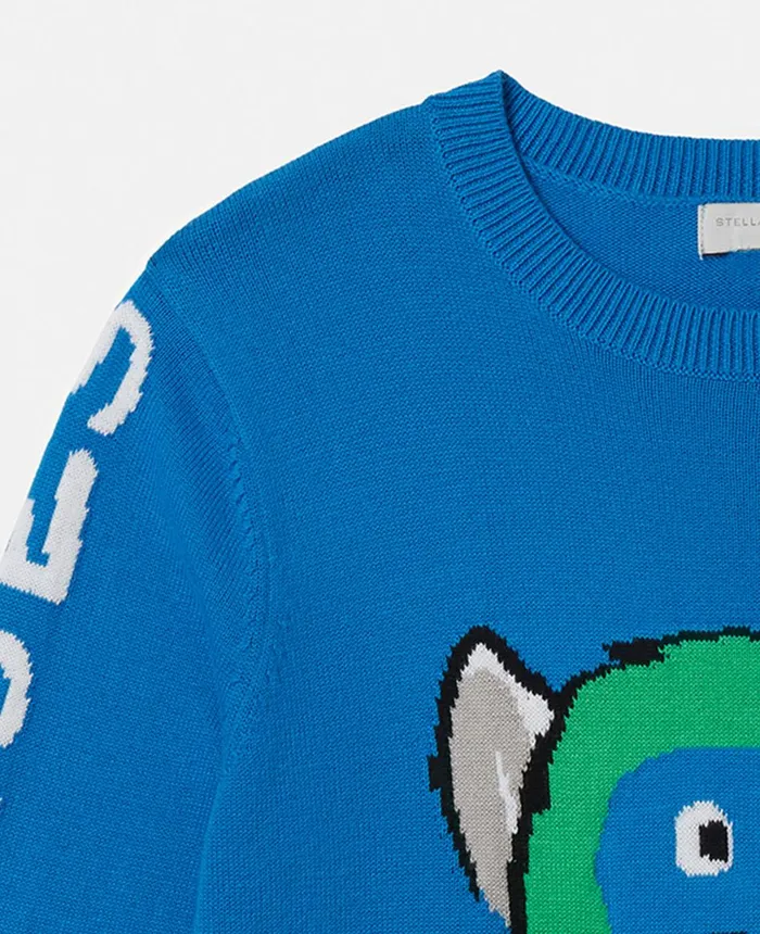 Stella McCartney Fringed Monkey Intarsia Knit Jumper Blue Kids Sweaters and Cardigans Stella McCartney Fringed Monkey Intarsia Knit Jumper Blue Kids Sweaters and Cardigans