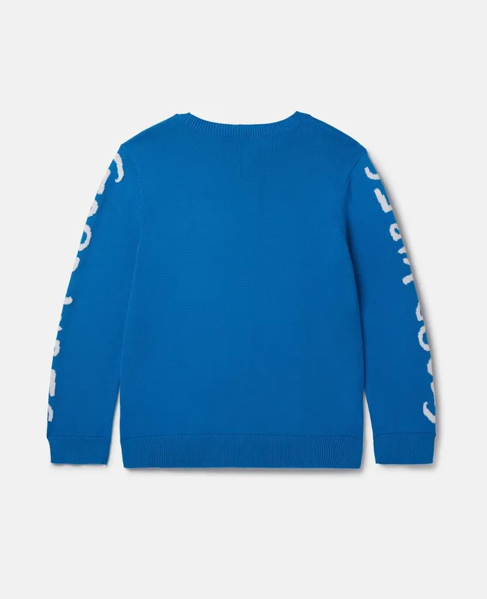 Stella McCartney Fringed Monkey Intarsia Knit Jumper Blue Kids Sweaters and Cardigans Stella McCartney Fringed Monkey Intarsia Knit Jumper Blue Kids Sweaters and Cardigans