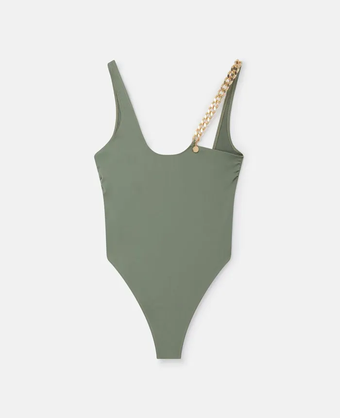 Stella McCartney Iconic Chain Swimsuit Khaki Women Swimwear
