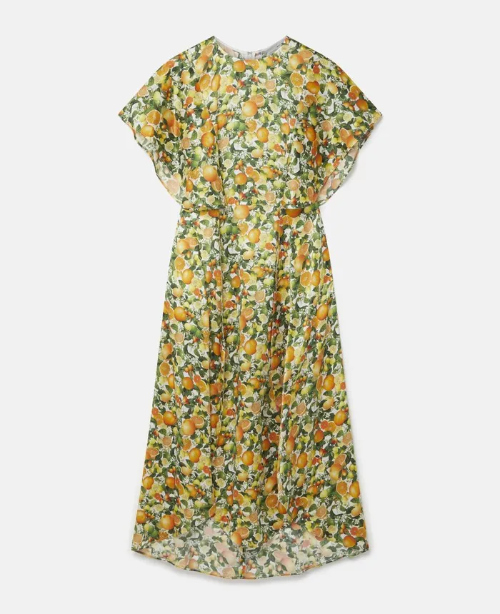 Stella McCartney Lemon Print Silk Midi Dress Multicolour Women Dresses