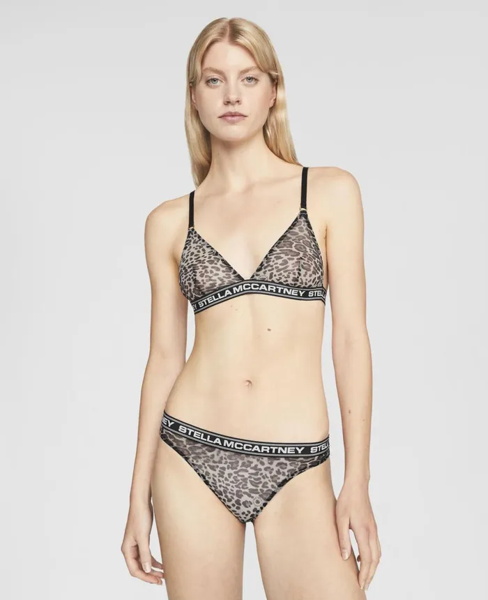 Stella McCartney Leopard Print Mesh Bikini Briefs Grey Women Lingerie And Sleepwear