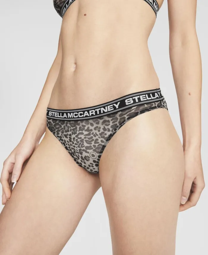 Stella McCartney Leopard Print Mesh Bikini Briefs Grey Women Lingerie And Sleepwear