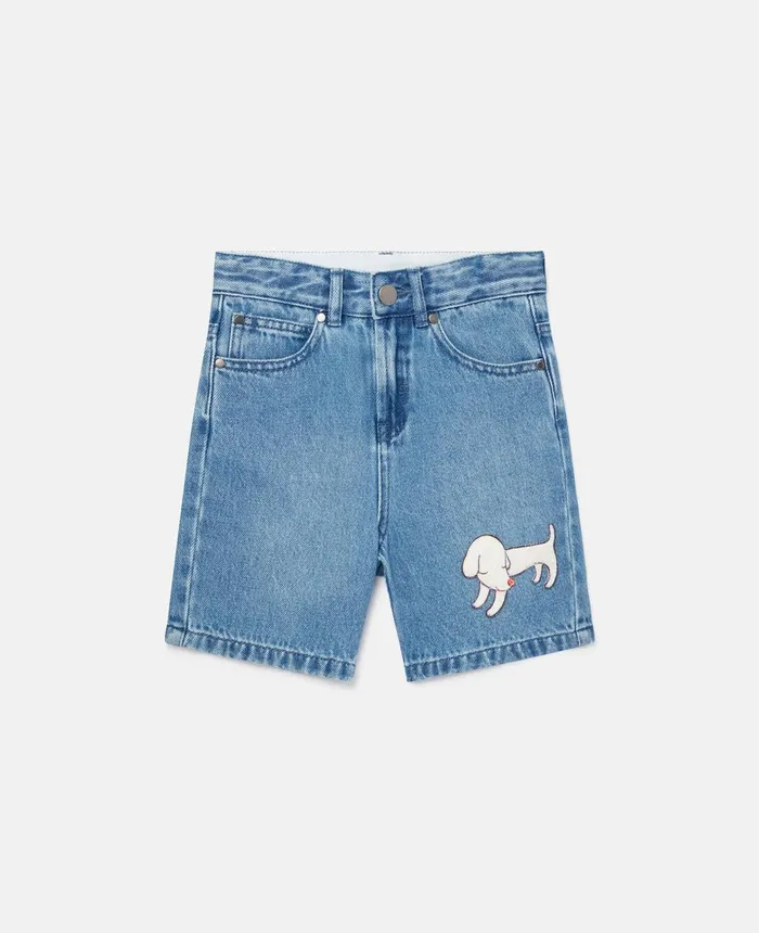 Stella McCartney Lonesome Puppy Embroidery Denim Shorts Blue Kids Pants and Shorts Stella McCartney Lonesome Puppy Embroidery Denim Shorts Blue Kids Pants and Shorts
