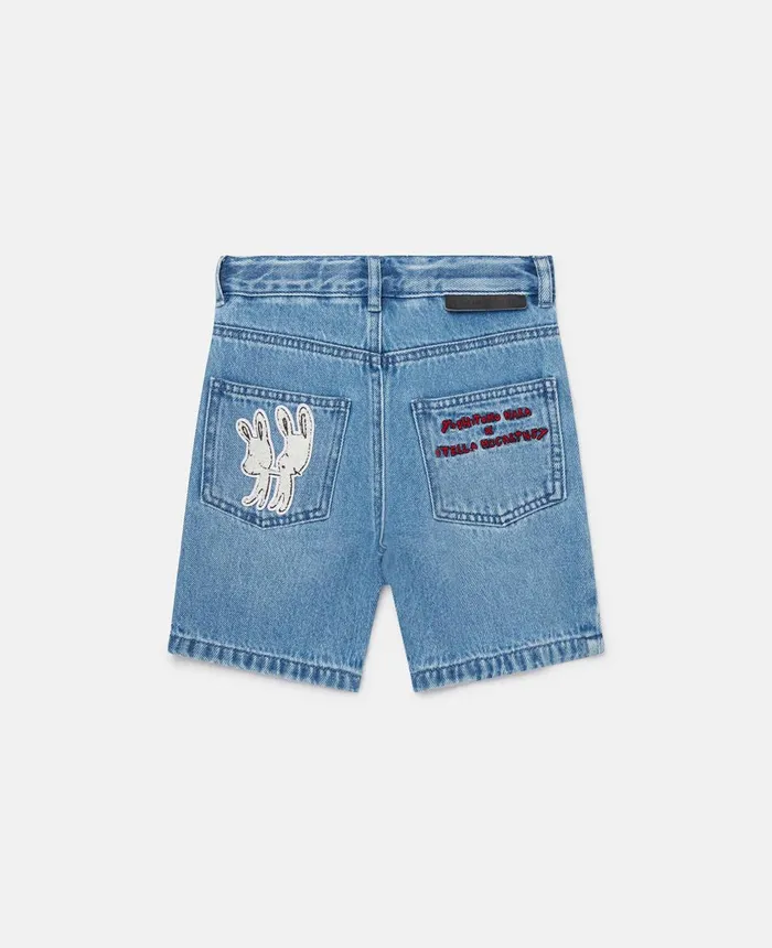 Stella McCartney Lonesome Puppy Embroidery Denim Shorts Blue Kids Pants and Shorts Stella McCartney Lonesome Puppy Embroidery Denim Shorts Blue Kids Pants and Shorts