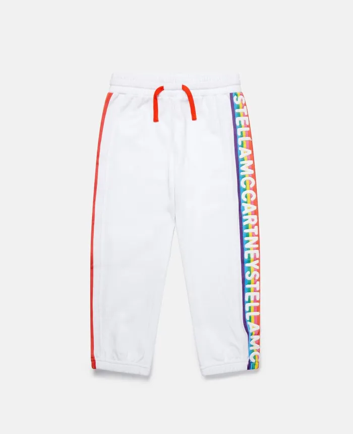Stella McCartney Rainbow Logo Tape Joggers White Multicolour Kids Pants and Shorts Stella McCartney Rainbow Logo Tape Joggers White Multicolour Kids Pants and Shorts