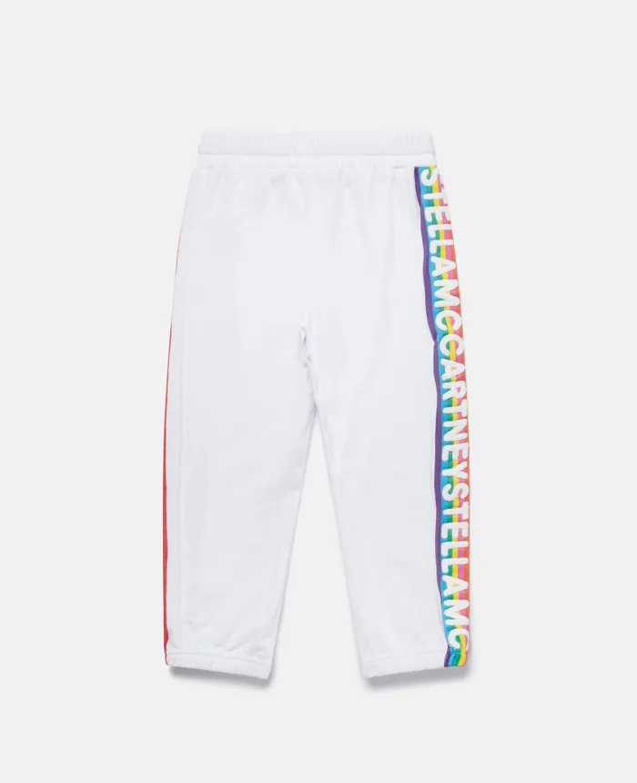 Stella McCartney Rainbow Logo Tape Joggers White Multicolour Kids Pants and Shorts