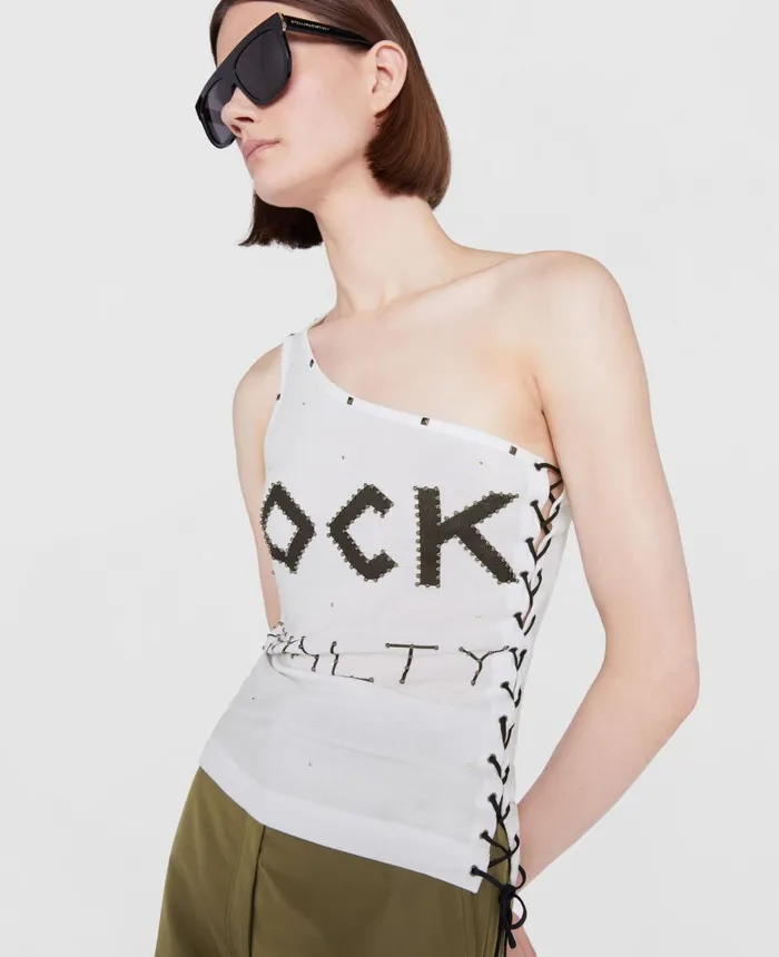 Stella McCartney Rock Royalty OneShoulder TShirts Pure White Women Sweatshirts And TShirts