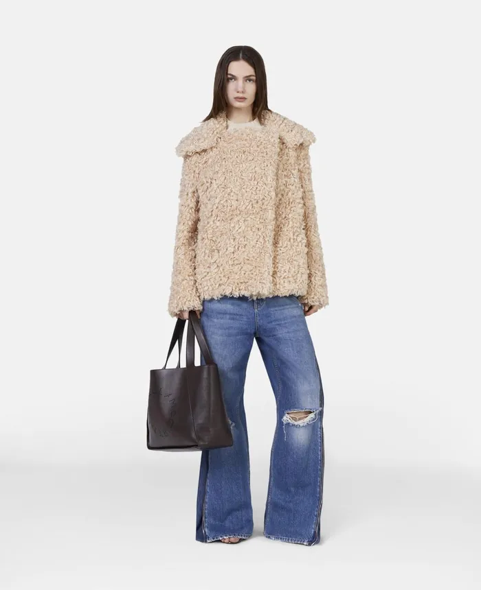 Stella McCartney Short Teddy Coat Oat Women Coats And Jackets