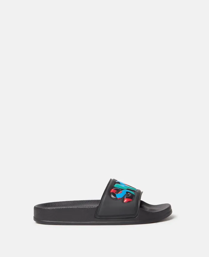 Stella McCartney SMC Camo Logo Sliders Black Kids Shoes And Accessories