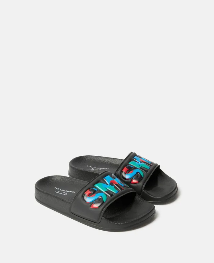 Stella McCartney SMC Camo Logo Sliders Black Kids Shoes And Accessories