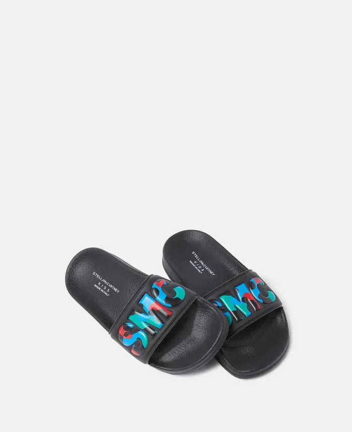 Stella McCartney SMC Camo Logo Sliders Black Kids Shoes And Accessories