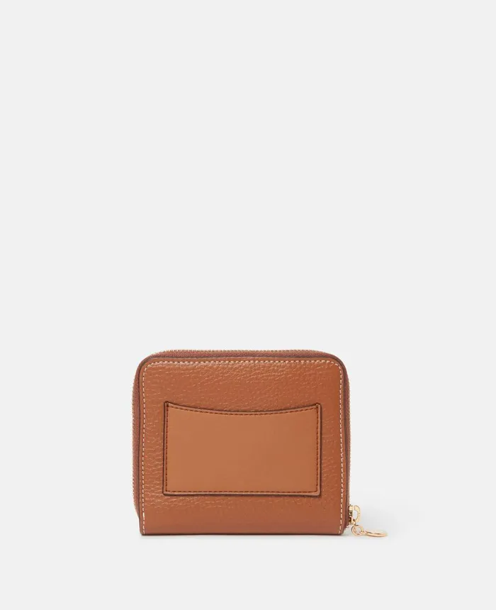 Stella McCartney Stella Logo Grainy Studded Zip Mini Wallet Pecan Women Compact Wallets Stella McCartney Stella Logo Grainy Studded Zip Mini Wallet Pecan Women Compact Wallets