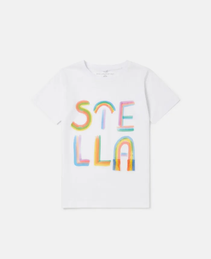 Stella McCartney Stella Logo Rainbow TShirt Blue Kids TShirts And Tops
