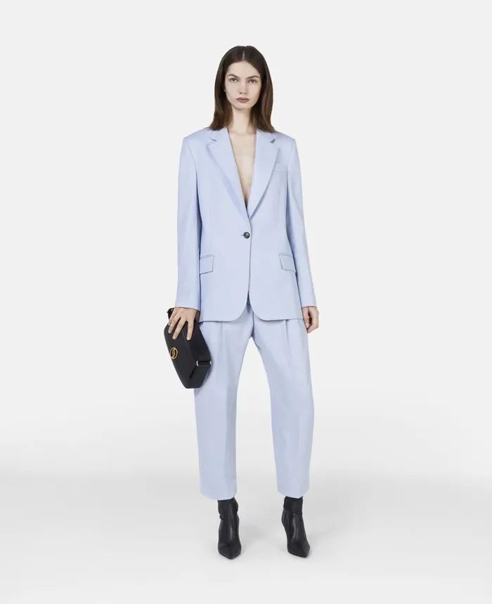 Stella McCartney Wool Flannel Slim Fit Boyfriend Blazer Baby Blue Women Coats And Jackets