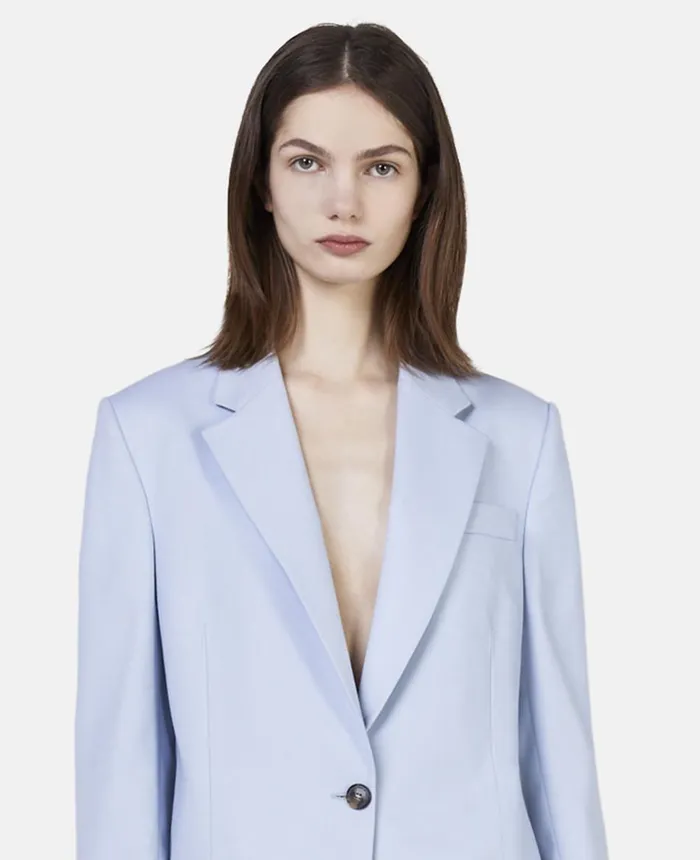 Stella McCartney Wool Flannel Slim Fit Boyfriend Blazer Baby Blue Women Coats And Jackets