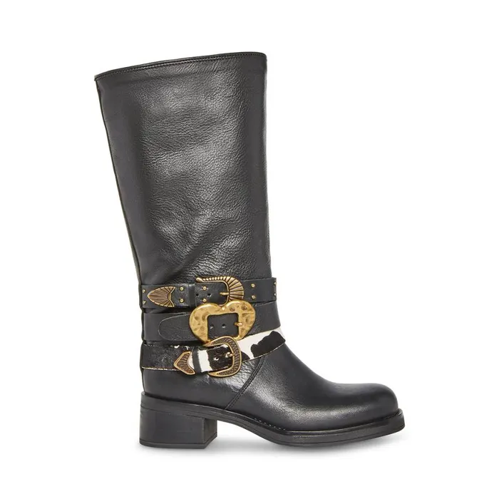 Steve Madden Axandra Black Leather Womens Boots and Booties