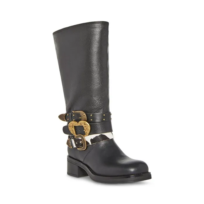 Steve Madden Axandra Black Leather Womens Boots and Booties Steve Madden Axandra Black Leather Womens Boots and Booties