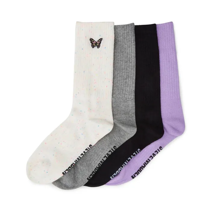 Steve Madden Butterfly Crew Socks White Multi Womens Socks and Tights