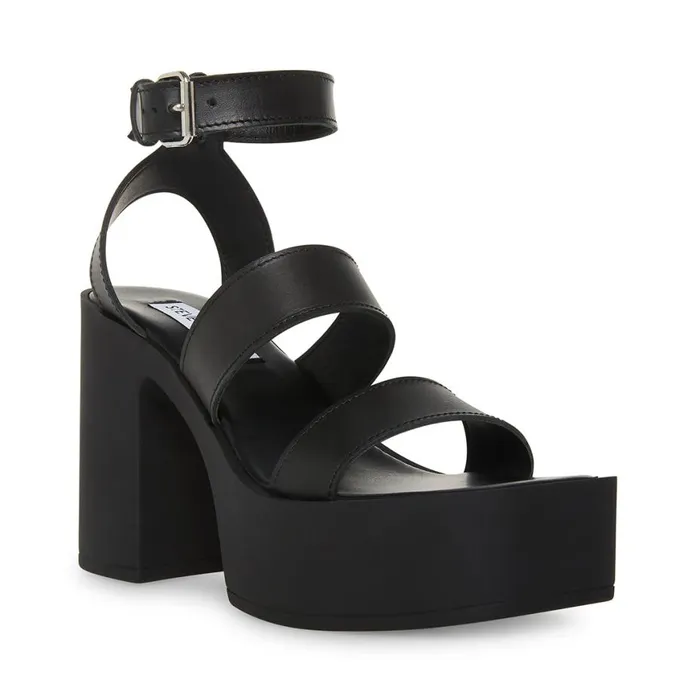 Steve Madden Dora Black Leather Womens Heels