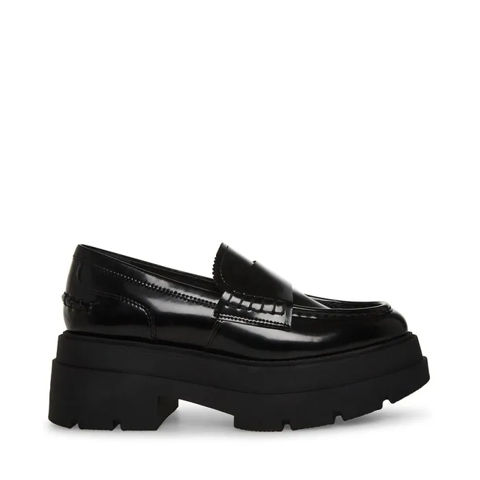 Steve Madden Gaven Black Leather Womens Loafers and Flats