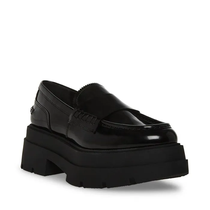 Steve Madden Gaven Black Leather Womens Loafers and Flats