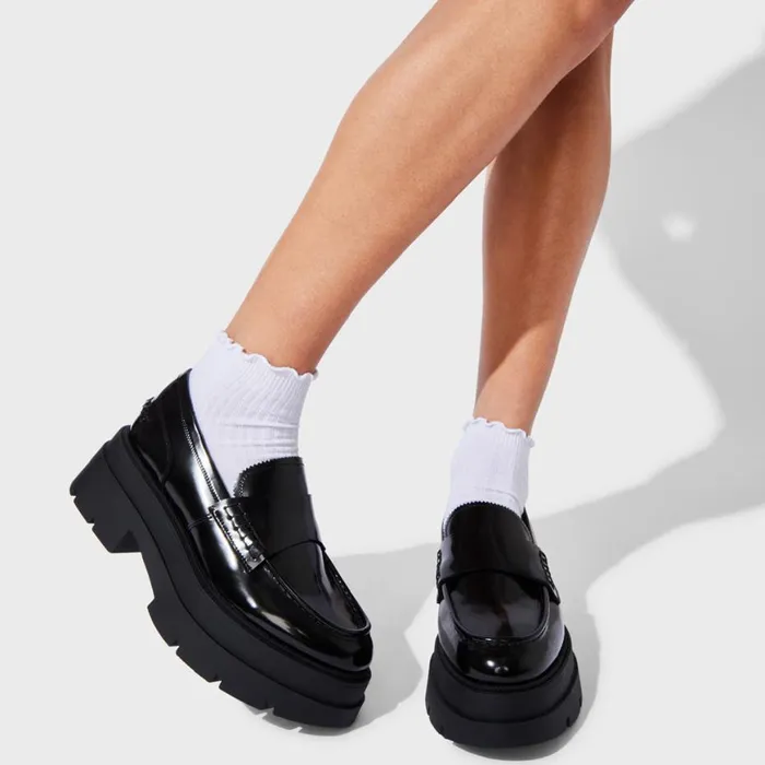 Steve Madden Gaven Black Leather Womens Loafers and Flats