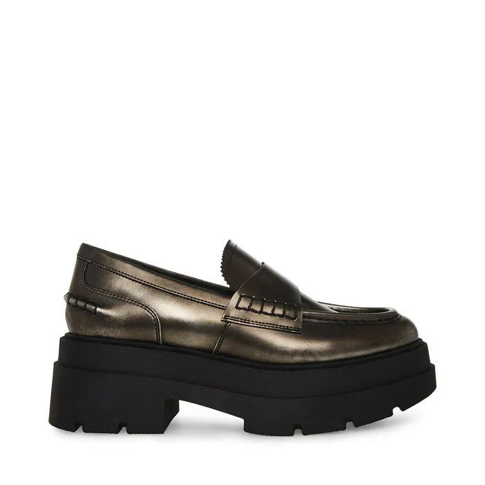 Steve Madden Gaven Silver Leather Womens Loafers and Flats