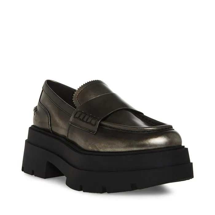 Steve Madden Gaven Silver Leather Womens Loafers and Flats