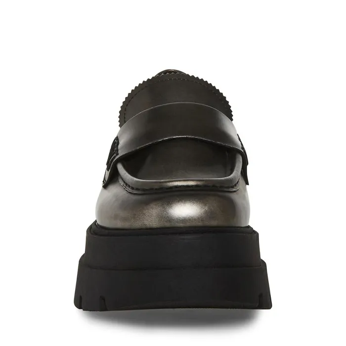Steve Madden Gaven Silver Leather Womens Loafers and Flats