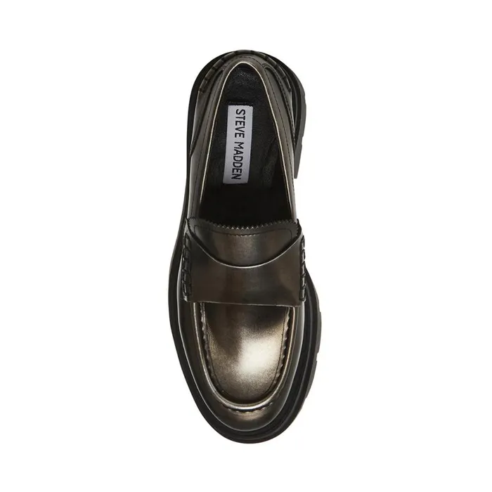 Steve Madden Gaven Silver Leather Womens Loafers and Flats