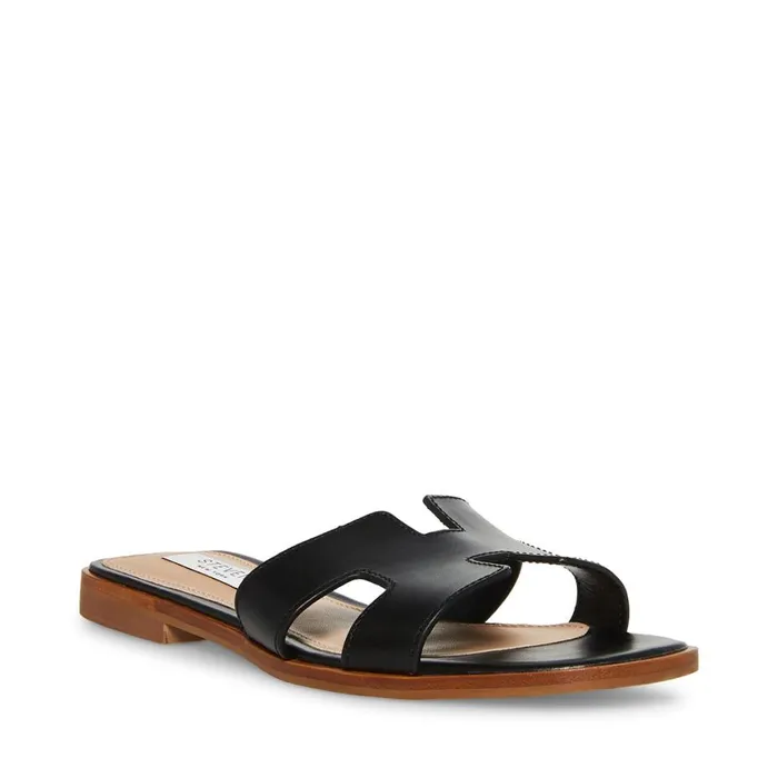 Steve Madden Hadyn Black Leather Womens Sandals